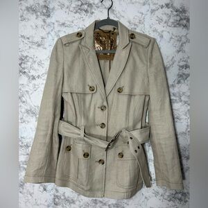 GET Tan Trench Coat with Structured Collar and Tailored Fit SZ S